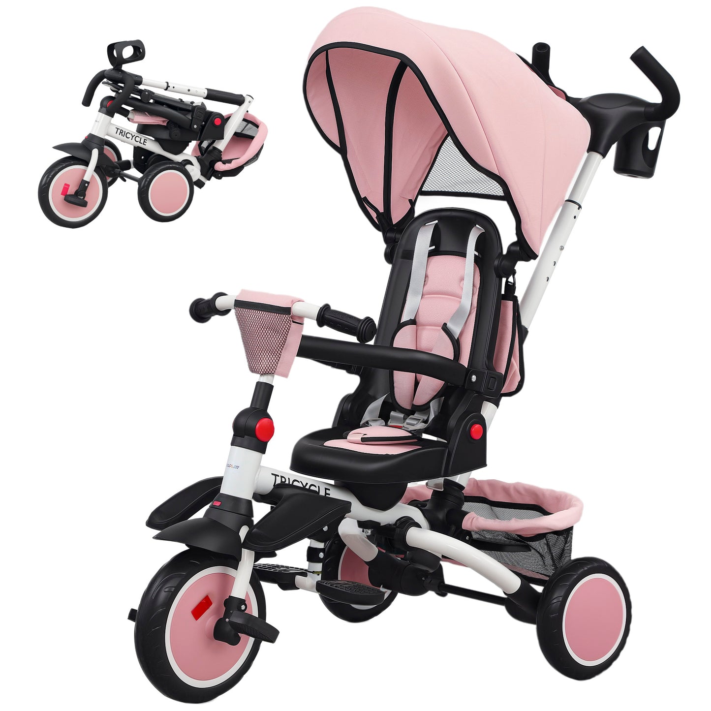 AIYAPLAY Kinderdreirad, 6-in-1 Buggy für Kleinkinder, mit Schiebegriff, verstellbarer Sitz, faltbares Design, Sicherheitsnetz