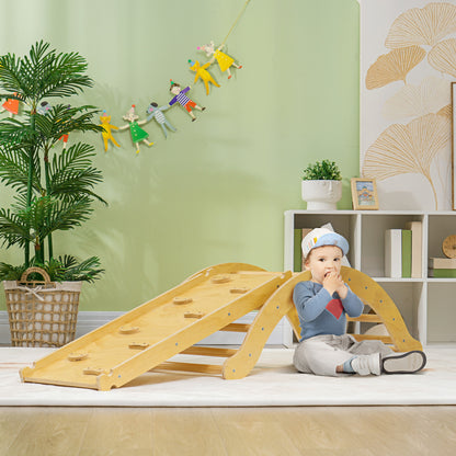 AIYAPLAY Kinder-Kletterset, 4-in-1-Design mit Bogenbrücke, Schaukelwippe, Kissen, Rutschrampe, für den Innenbereich, Holz