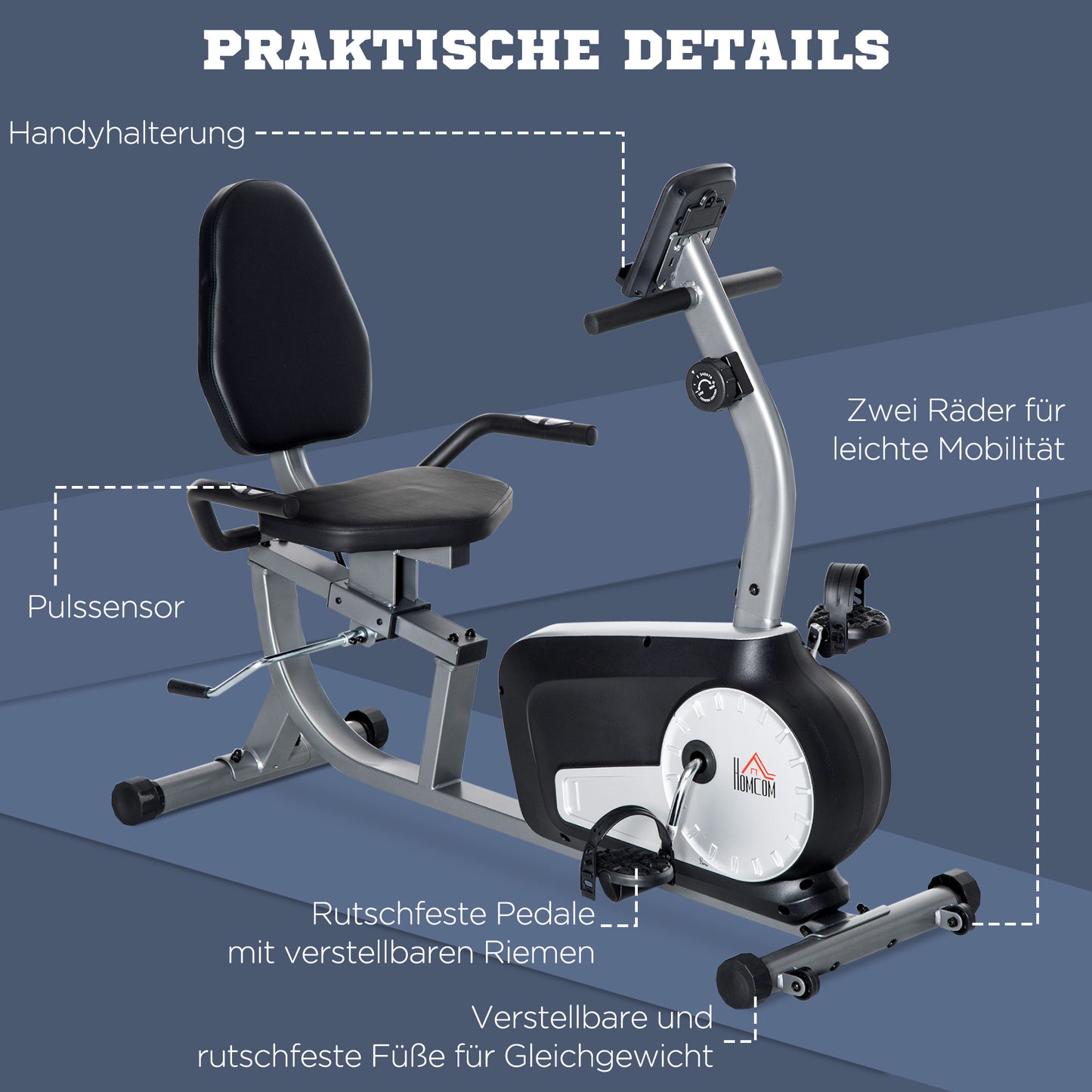HOMCOM Radtrainer mit 8-stufigem Widerstand 122-137 x 62 x 103cm Stahl Grau+Schwarz+Silber