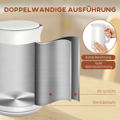 HOMCOM Küchenset mit Wasserkocher und Toaster, 7 Bräunungsstufen, schnelles Kochen, Edelstahl, Kunststoff, Weiß