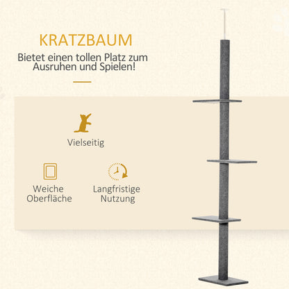 PawHut Kratzbaum deckenhoch Höhe 228-260 cm Katzenbaum mit Plattformen mehrstöckiger Katzenkratzbaum Kletterbaum för små &amp; stora Katzen, Grau