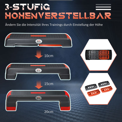 HOMCOM Stepper höhenverstellbare Stepper Aerobic Stepper, Rot + Schwarz