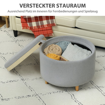 HOMCOM Hocker Polsterhocker, Teddyfleece, versteckter Stauraum, umkehrbarer Deckel, 56 cm x 56 cm x 42 cm, Grau