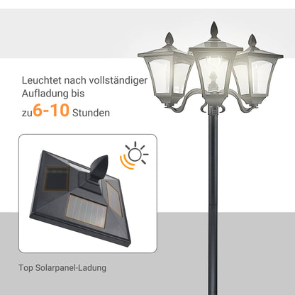 Outsunny Solar Gartenlaterne med 3 flammig Laterne Mast aus Edelstahl Solarlaterne med LED 120 Lumen 51,5x47x182,5cm Wegeleuchte IP44 för Garten Balkon Schwarz