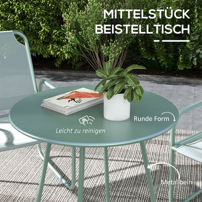 Outsunny 3-teiliges Gartenmöbelset, 2 Stühle mit atmungsaktivem Stoffbezug, 1 runder Tisch Ø60 cm, Grün