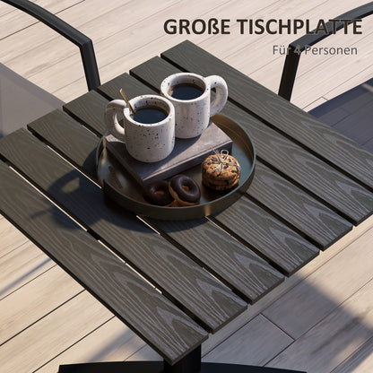 Outsunny Terrassentisch, für 4 Personen, Holzoptik, Aluminiumrahmen, 70 x 70 x 76 cm, Grau