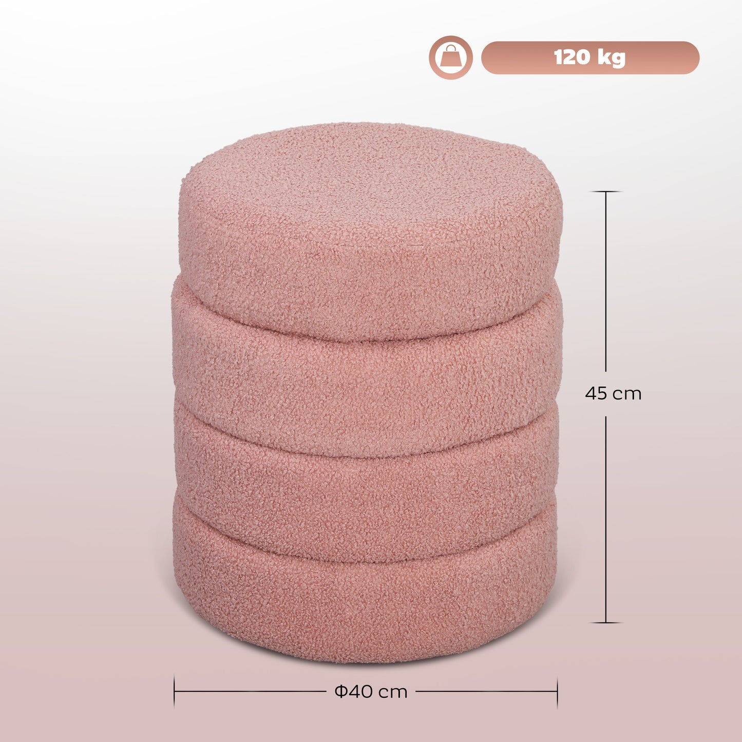 HOMCOM Hocker, rund, Teddyfleece, bis 120kg, Φ40x45H cm, Rosa