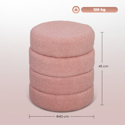 HOMCOM Hocker, rund, Teddyfleece, bis 120kg, Φ40x45H cm, Rosa