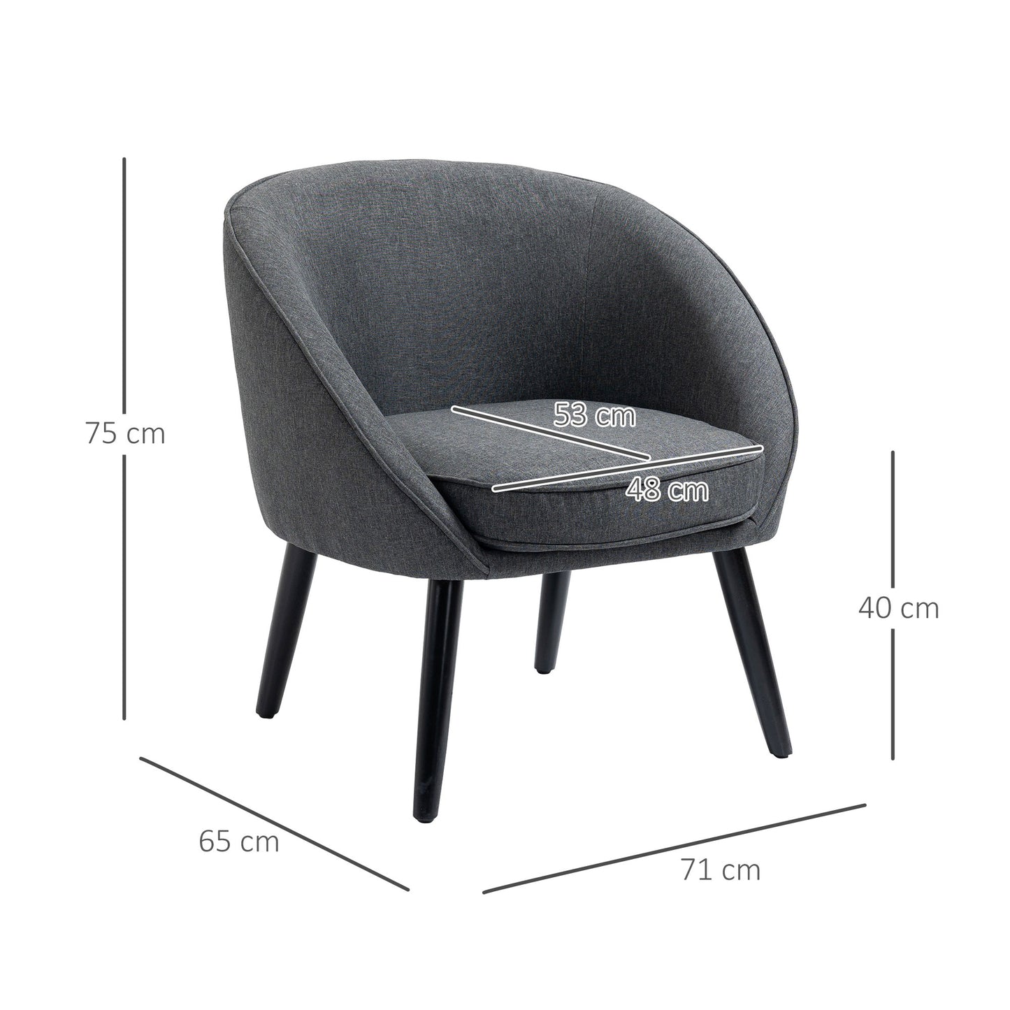 HOMCOM Loungesessel Cocktailsessel bis 150 kg, Leinen-Optik Holz Grau 71 x 65 x 75 cm