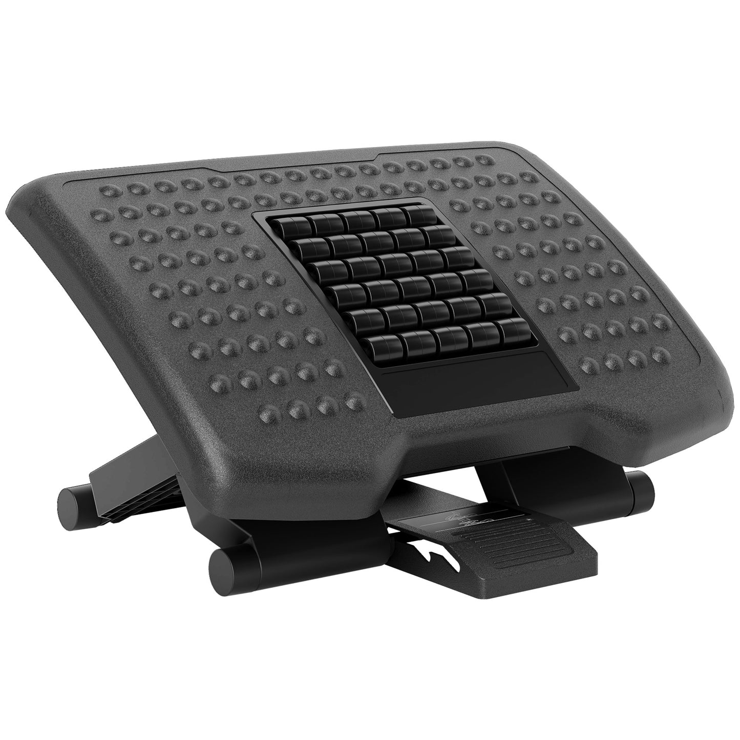 HOMCOM Ergonomische Fußstütze, höhenverstellbar, Massagefläche mit Rollen, Schwarz, 46 x 35 cm