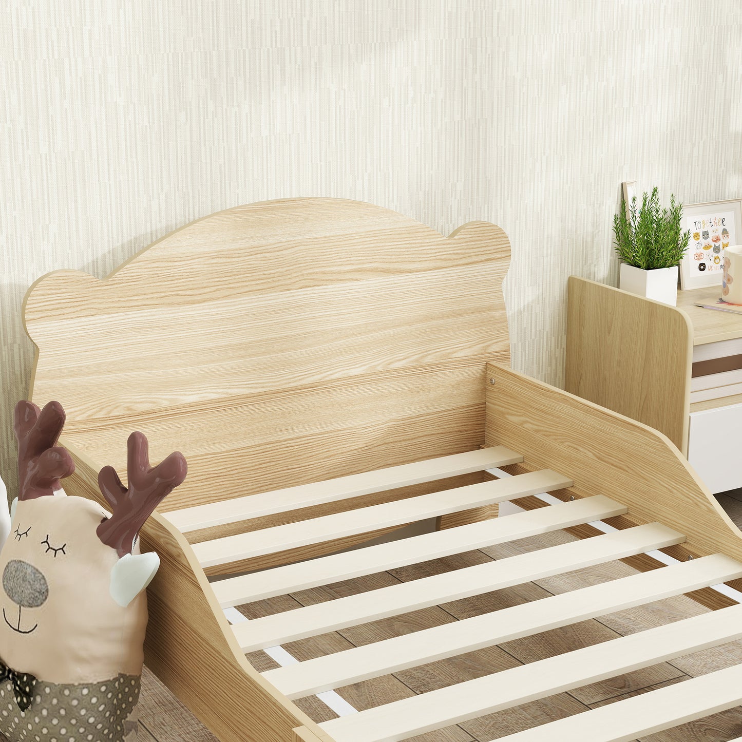 AIYAPLAY Kinderbett Jugendbett Hausbett mit Bären-Design Spielbett für 3-6Jahre Kinder 143,5 x 80 x 55 cm Naturholz