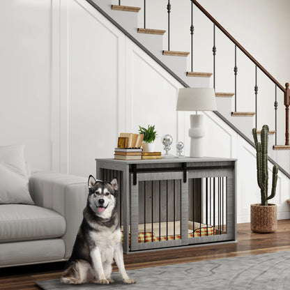 PawHut Hundebox mit Schiebetür, Belüftung, Spanplatte och Stahl, 98 x 58 x 61 cm, Grau