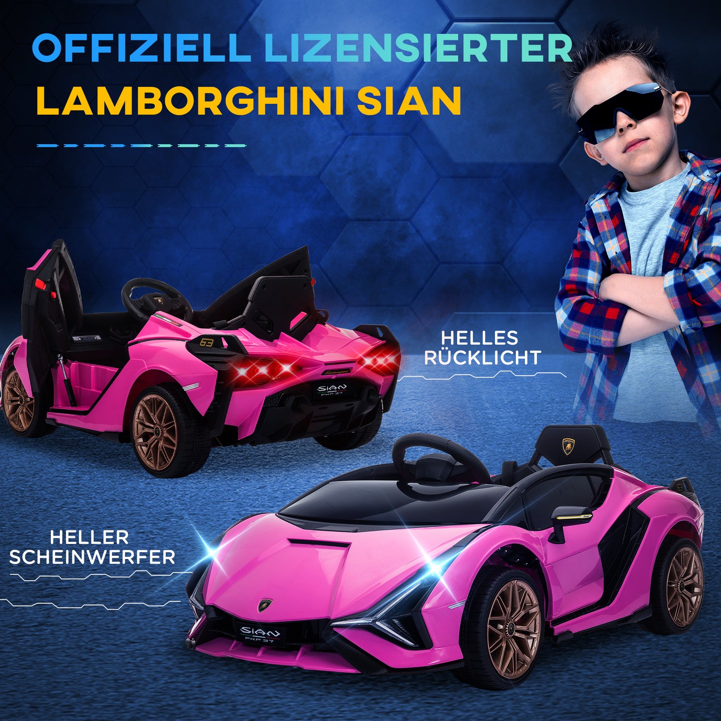 HOMCOM Kinder-Elektroauto, Lamborghini, 3-5 km/h, Fernsteuerung, für 3-5 Jahre, Rosa