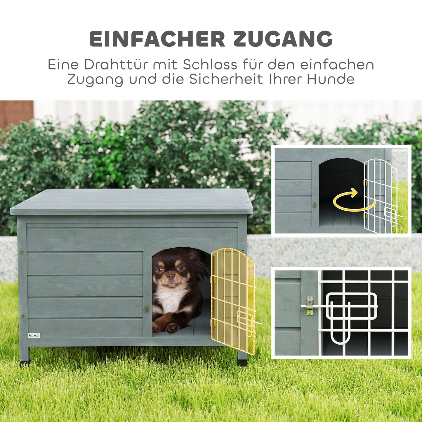 PawHut Hundehütte, Hundehaus mit Tür, Hundebox, Haustierhütte, Tannenholz, Dunkelgrau
