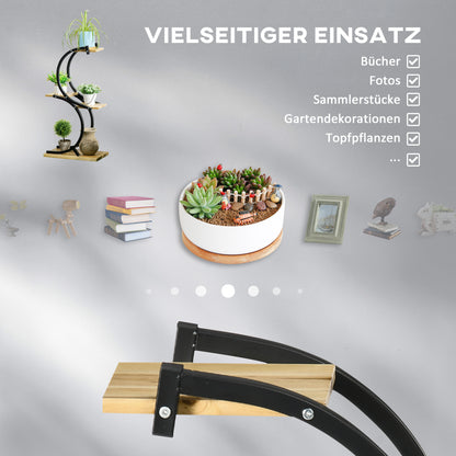 Outsunny Pflanzenständer mit 4 Regalen, Massivholz, wetterbeständig, 46 cm x 25 cm x 91 cm, Schwarz + Natur