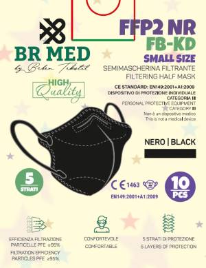 BRMed 1Conf. da 10pz Mascherina FORMATO PIU' PICCOLO Protettiva FFP2 Small Size 5 Strati Nera