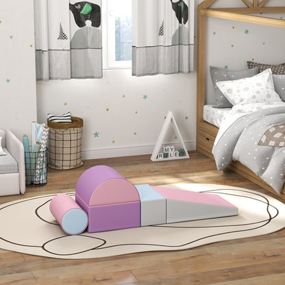 HOMCOM Softbausteine, 5er-Set Schaumstoff-Bausteine für Kinder im Alter von 1-3 Jahren, Kunstleder, Mehrfarbig