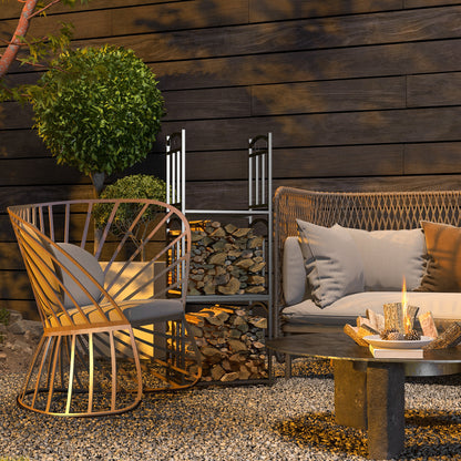 Outsunny Kaminholzregal för inomhus 46 x 32 x 126 cm 3 Ebenen Brennholzregal med 4 Haken Metall Schwarz