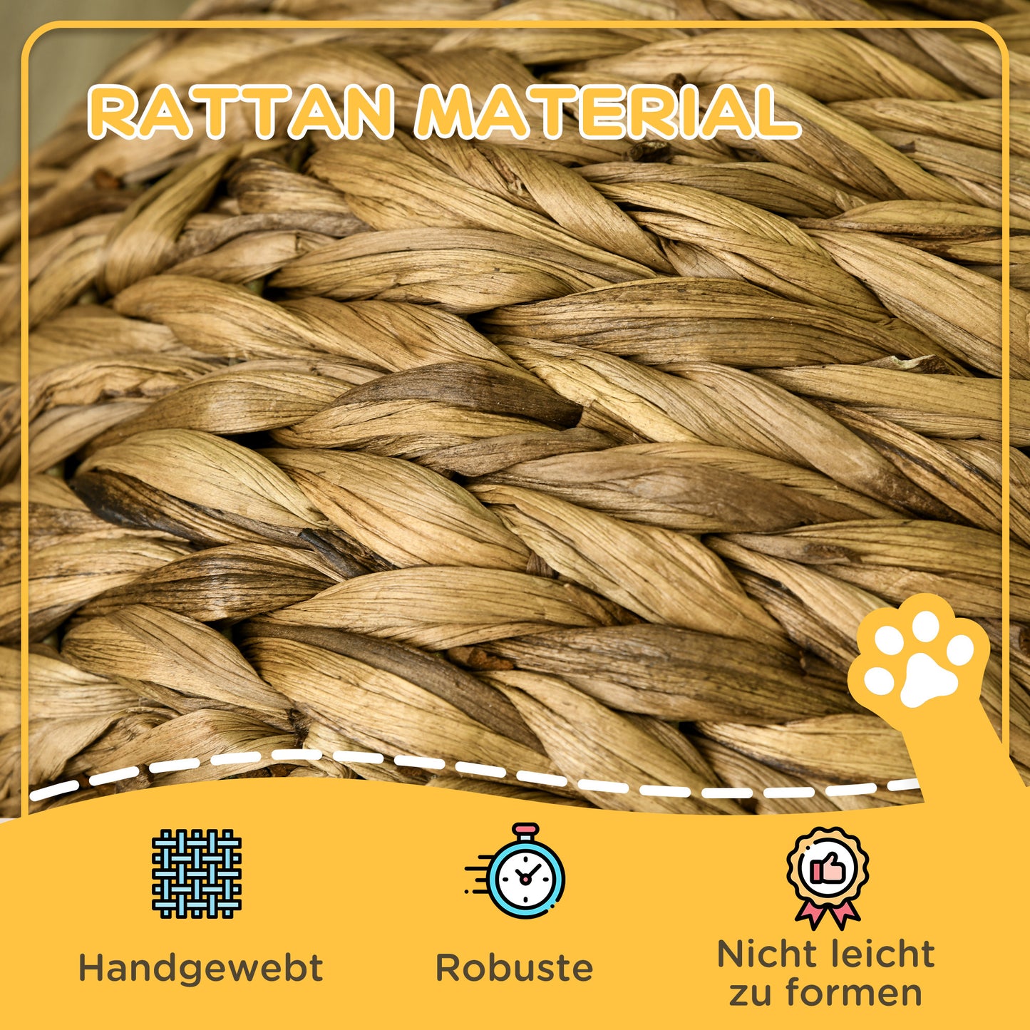 PawHut Rattan Katzenkorb Katzenhöhle Katzenhütte Katzenbett mit Kissen Haustierbett Wasserhyazinthe Braun 40 x 37 x 51 cm