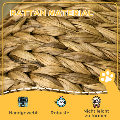 PawHut Rattan Katzenkorb Katzenhöhle Katzenhütte Katzenbett mit Kissen Haustierbett Wasserhyazinthe Braun 40 x 37 x 51 cm
