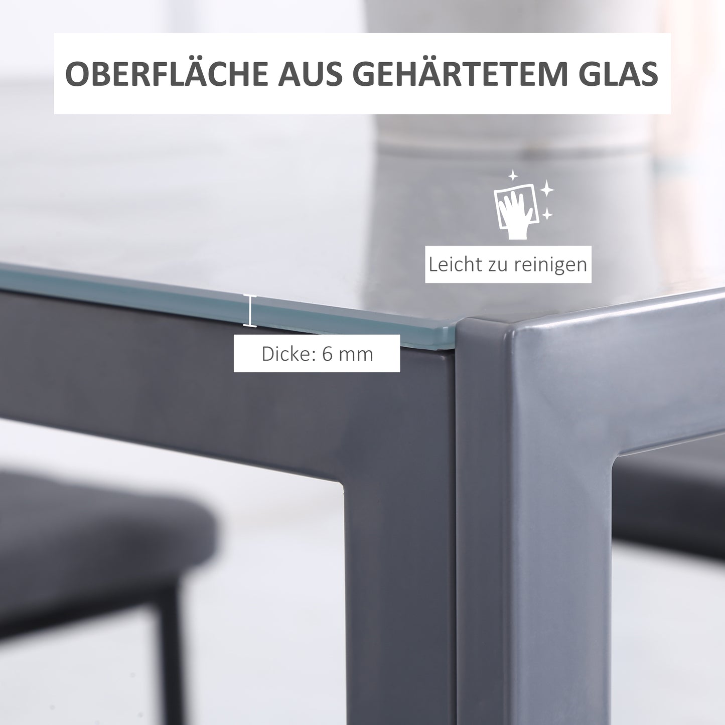 HOMCOM Esstisch Küchentisch Glastisch Quadratischer Tisch, Glasplatte, kompaktes Design, Grau