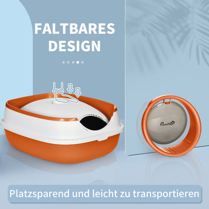 PawHut Katzentoilette, mit Deckel und Streuschaufel, für Katzen bis 5 kg, 52x41x38 cm, Weiß/Orange