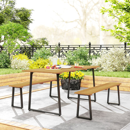 Outsunny Sitzgruppe 3-teilig Holz Essgrupp für 6 Personen Esstisch mit 2 Bänke Schirmloch Holztisch 178 x 76 x 77 cm Naturholz