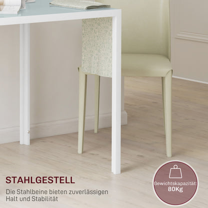 HOMCOM Quadratischer Esstisch für 4 Personen, Tischplatte aus Hartglas, für Küche und Esszimmer, 75 x 75 x 75 cm, Weiß