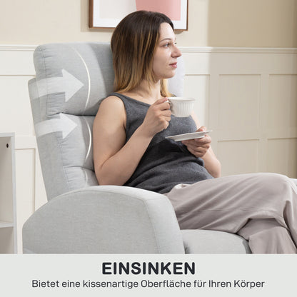 HOMCOM Verstellbarer Relaxsessel mit Fußstütze, Moderner Polstersessel, Hellgrau