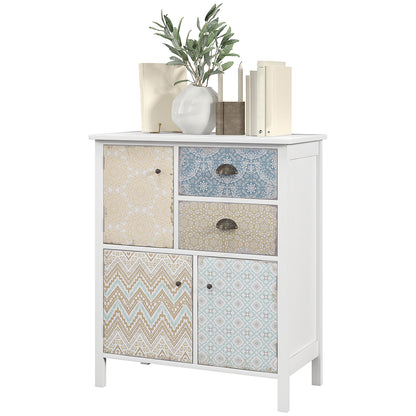 HOMCOM Sideboard, Shabby Chic Kommode, 2 Schubladen, 3 Schrankfächer, Kiefernholz, 68x34x80cm, Weiß