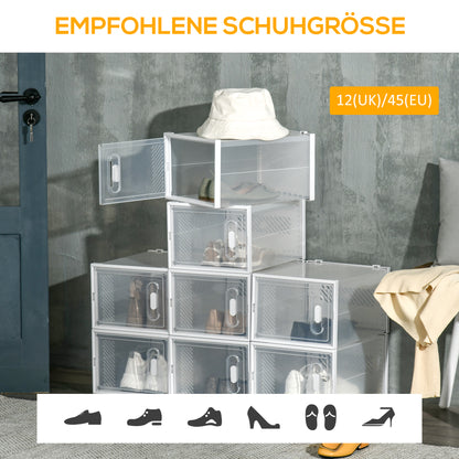 HOMCOM 8-teiliges Schuhregal, stapelbare Schuhboxen für Schuhe bis Größe 46, magnetische Türen, Kunststoff, 28 x 36 x 21 cm