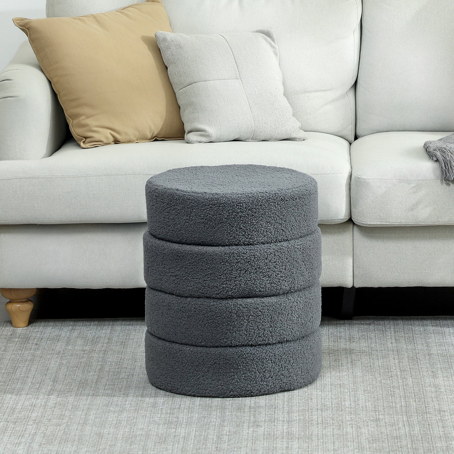 HOMCOM Hocker, rund, Teddyfleece, bis 120kg, Φ40x45H cm, Dunkelgrau