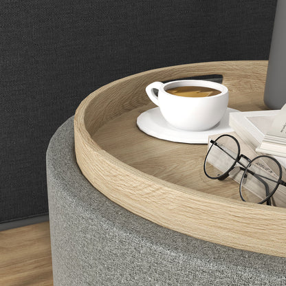 HOMCOM Hocker Polsterhocker, Leinen, versteckter Stauraum, umkehrbarer Deckel, 5 6cm x 56 cm x 42 cm, Grau + Natur