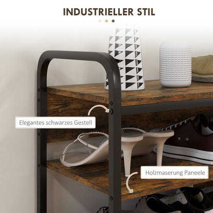 HOMCOM Schuhregal 4-stufig, offenes Design, Metallrahmen, verstellbare Füße, 70x30x65 cm, Braun/Schwarz