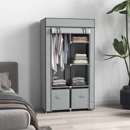 HOMCOM Kleiderschrank Stoffschrank 1 Kleiderstange, 2 Schubladen, 83 x 42.5 x 162,5 cm, Grau