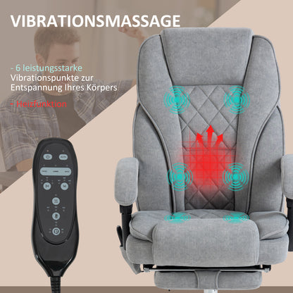 Vinsetto Ergonomischer Bürostuhl mit Massagefunktion, Fußstütze, drehbar, rollbar, Grau