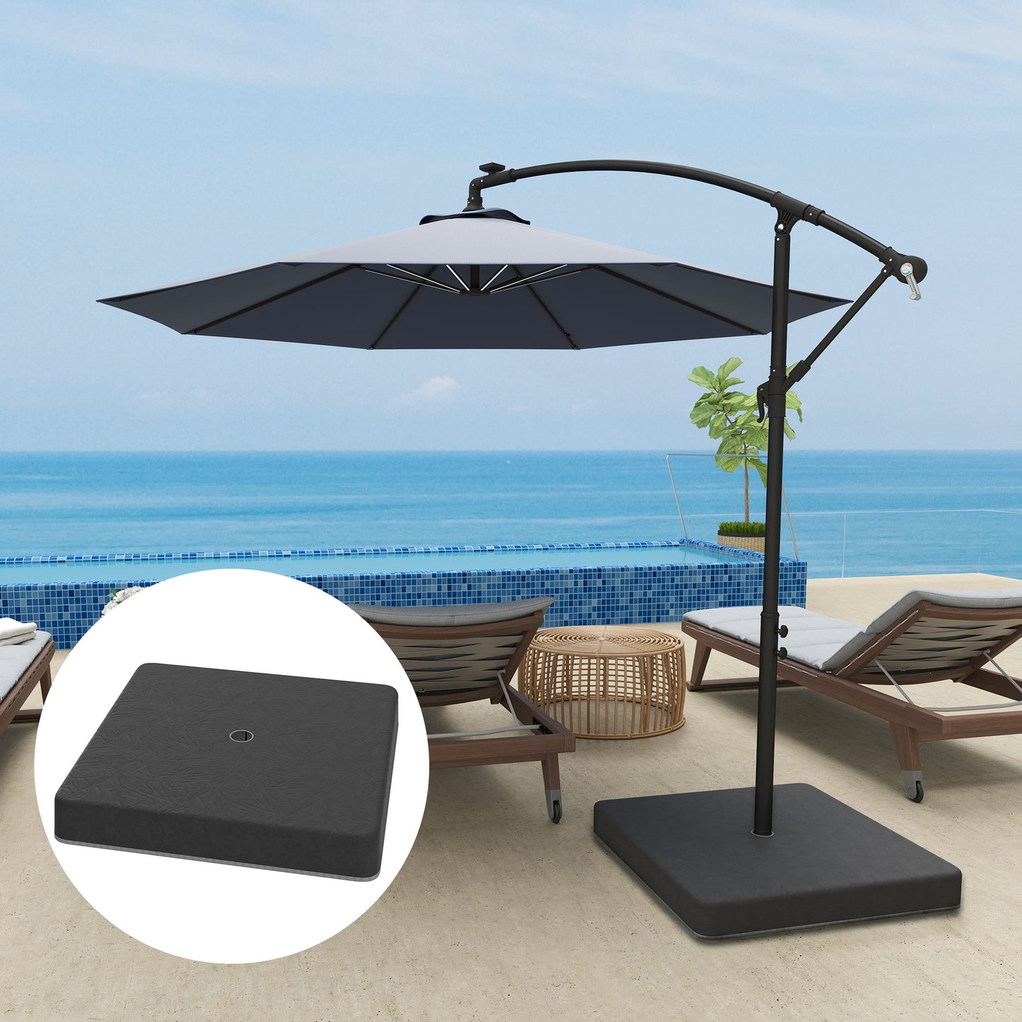 Outsunny Basisgewichte für Sonnenschirmständer, Wasserdicht, mit Sand befüllbar, Kunststoff, 89L x 89B x 10,5H cm, Schwarz