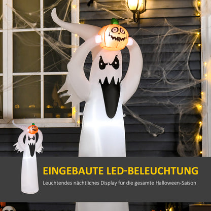 HOMCOM Halloween aufblasbares Gespenst 1,8 m Dekoration mit LEDs Weiß + Orange Polyester 80 x 40 x 180 cm