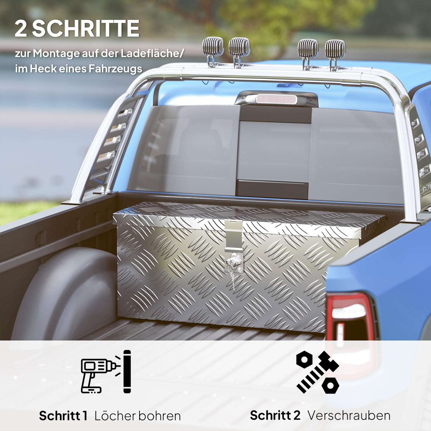 HOMCOM Gerätekasten Aufbewahrungskiste aus Aluminium mit Schloss und Schlüsseln 50 x 15,5 x 20,5 cm