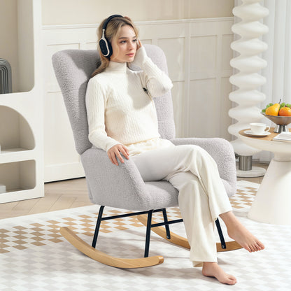 HOMCOM Schaukelstuhl, kuscheliger Bezug, dicke Polsterung, rutschfest, Hellgrau