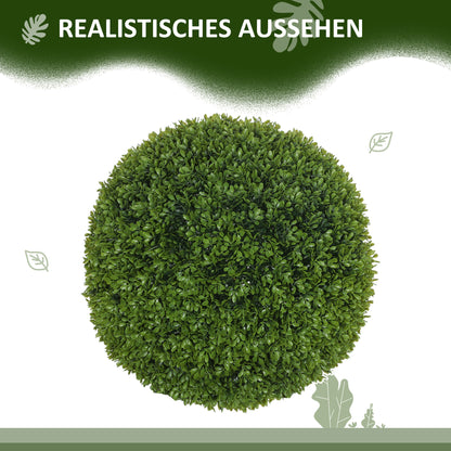 HOMCOM 2er-Set Buchsbaumkugel, Künstliche Pflanzen, Zimmerpflanze mit UV-Schutz, Deko-Pflanze, für Indoor, Outdoor, Grün