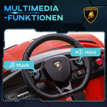 HOMCOM Elektro-Kinderauto, lizenzierter Lamborghini Aventador, Flügeltüren, Musik, Hupe, für 3-5 Jahre, rot