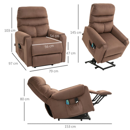 HOMCOM Fernsehsessel mit Aufstehhilfe Elektrisch, Massagesessel mit Liegefunktion und Wärmefunktion, Relaxsessel mit Fernbedienung und Seitentasche Verstellbar Polyester-Gewebe Braun