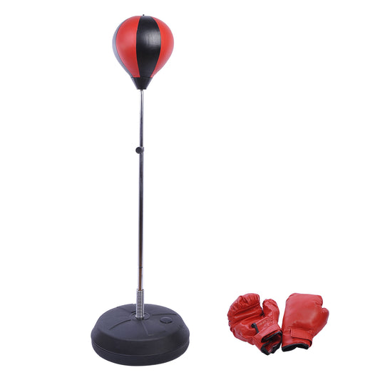 HOMCOM Punchingball Set Standbox Training Set 125/131/138/145cm höhenverstellbar mit 1 paar Handschuhe 1 Pump Geeignet für Profis und Anfänger Rot
