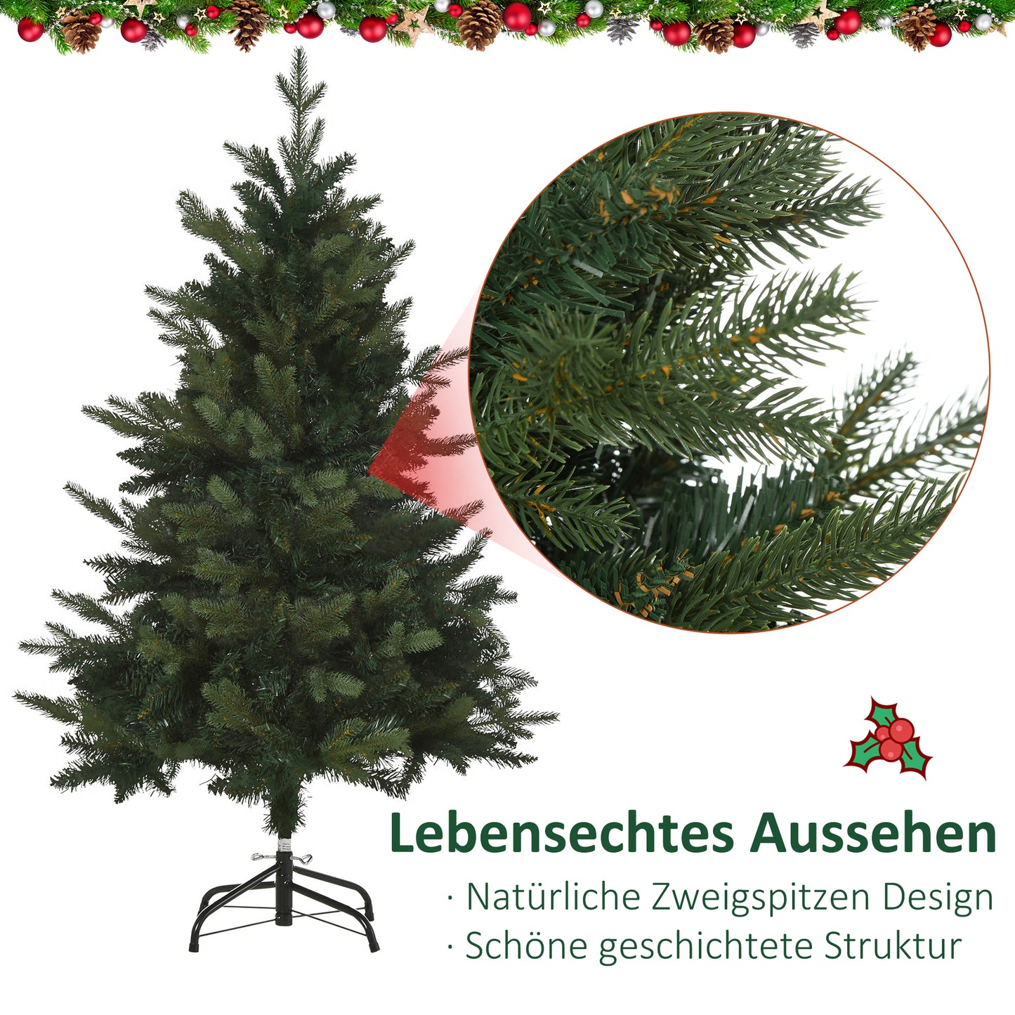 HOMCOM Weihnachtsbaum Christbaum Kunsttanne, 1,2 m, inkl. Ständer, Ø85 cm x 120 cm, Grün