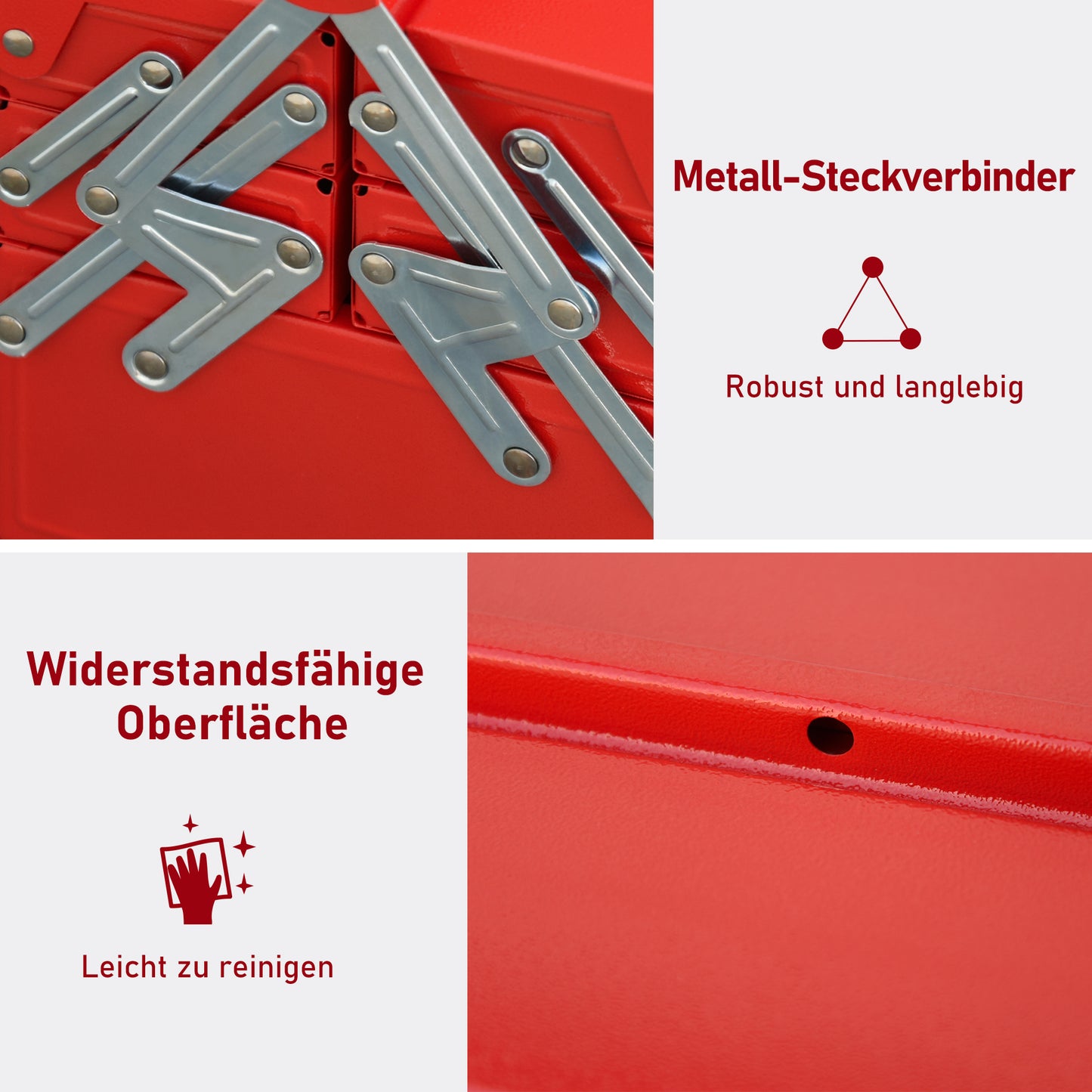 DURHAND Werkzeugkasten Werkzeugkoffer mit 5 Fächern 45 x 20 x 34,5cm Stahl Rot