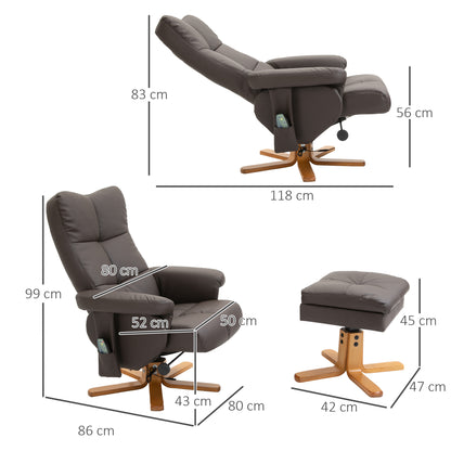 HOMCOM Relaxsessel mit Liegefunktion Massagesessel mit Fußhocker Fernsehsessel TV Sessel 145°-Neigung Liegesessel Ergonomischer Stuhl mit 10 Vibrationpunkte Kunstleder Braun 80 x 86 x 99 cm