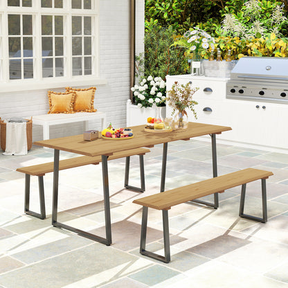 Outsunny Sitzgruppe 3-teilig Holz Essgrupp für 6 Personen Esstisch mit 2 Bänke Schirmloch Holztisch 178 x 76 x 77 cm Naturholz