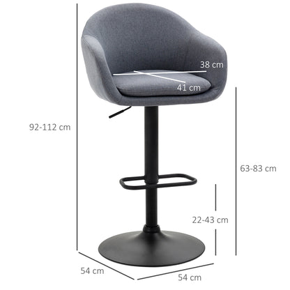HOMCOM Barhocker höhenverstellbar mit Lehne und mit Fußstütze; Leinenoptik, 54 cm x 54 cm x 112 cm, Grau