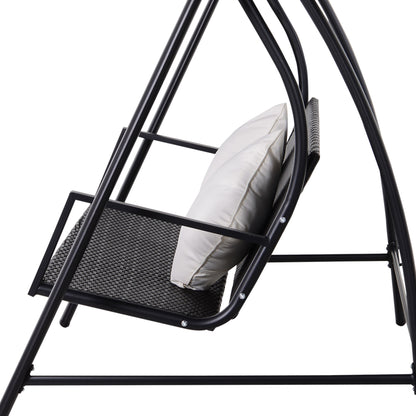 Outsunny 3-Sitzer Hollywoodschaukel Schaukel Polyrattan Metall mit Kissen belastbar bis 360kg Neu (Schwarz)